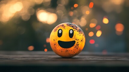 Poster - Smiling Emoji on Wooden Table