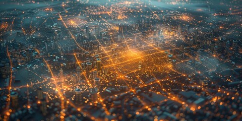 Poster - A network of illuminated city streets and roads from an aerial view, symbolizing urban connectivity and infrastructure