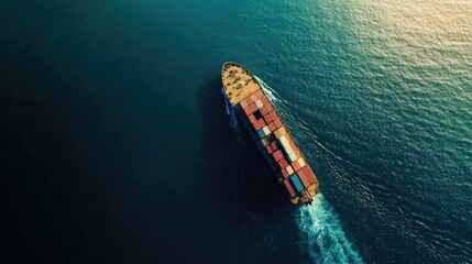 Wall Mural - Drone view of a container cargo ship traveling across the ocean, representing international transportation and trade services for the Asia-Pacific market.