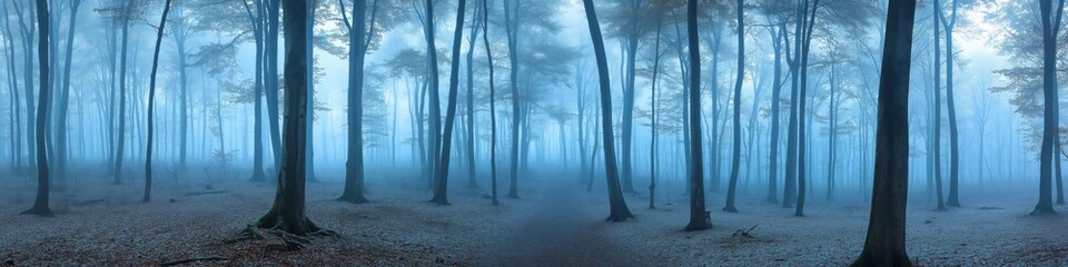 Wall Mural - A forest with trees and a foggy sky