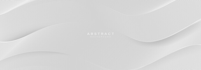 Abstract grey background with white wavy lines. Futuristic digital technology concept horizontal banner. Vector illustration