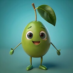 Cute cartoon green olive with a happy expression. perfect for branding. social media. or children's products.