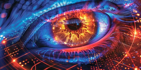 Canvas Print - Biometric security systems using retina scans and facial recognition