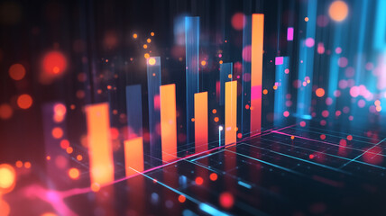 Poster - Dynamic digital chart displaying colorful data trends in a futuristic business environment