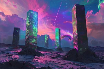 Wall Mural - Cosmic Pillars on a Fantasy Planet at Twilight