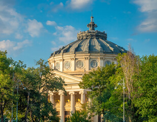 Beautiful park surrounding the Romanian Athenaeum (Ateneul Român), Bucharest, Romania