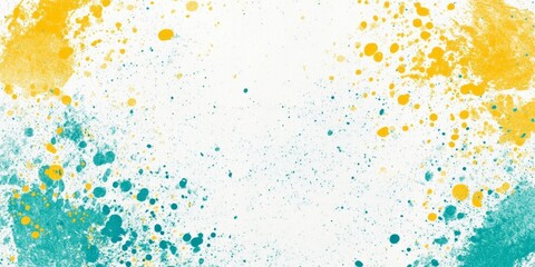 Wall Mural - Turquoise and yellow spots on white background create a grunge aesthetic for design projects