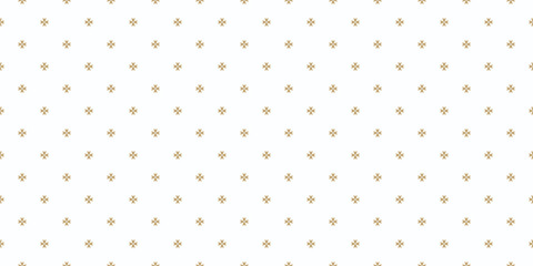 Wall Mural - Vector golden minimalist geometric floral ornament. Simple seamless pattern. Ornamental texture with small flower shapes, crosses. Gold and white abstract background. Minimal repeating geo design