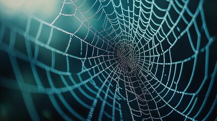 A Close-Up View of a Dew-Covered Spiderweb