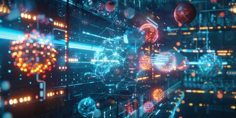 Poster - A futuristic holographic display showing data clusters and relationships, illustrating advanced data structure analytics