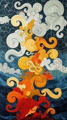 Sticker - Ocean flame swirl pattern illustration poster background