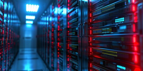Aufkleber - A server room with rows of racks hosting data servers for a high-capacity warehouse infrastructure