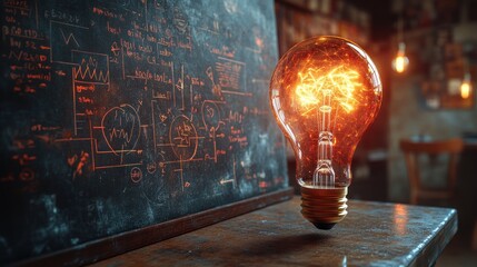 Wall Mural - Brilliant Idea Light Bulb with Math Equations