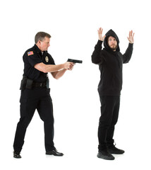 Wall Mural - Police: Officer Arresting Suspicious Man In Hoodie