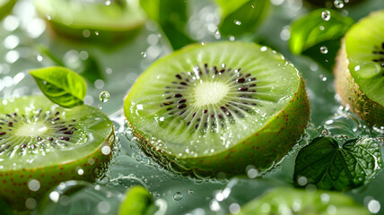 Cut juicy kiwi closeup