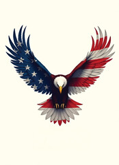 Wall Mural - vector illustration of an eagle with the american flag color and pattern on its wings