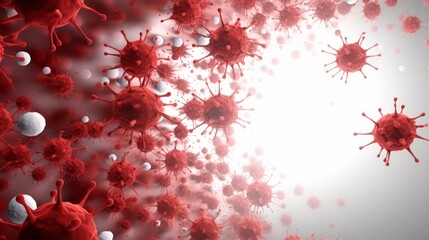 Coronavirus concept. Microscope red virus close up. Neural network ai generated art