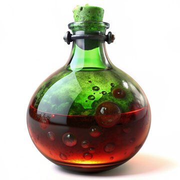 Illustration poison potion in a bottle on white background. Halloween concept.