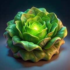 A captivating 3D illustration of a glowing kale. perfect for representing health. growth. and nature.