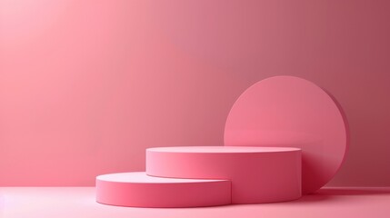 Wall Mural - Pink Geometric Shapes Display Stand on a Pink Background