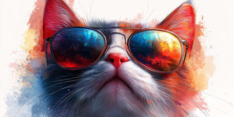 Sticker - A close-up of a cat wearing sunglasses, looking cool and stylish.