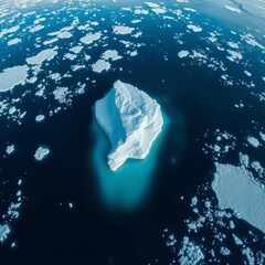 beautiful winter antarctic landscape aerial view. melting iceberg drifts in polar ocean blue water i