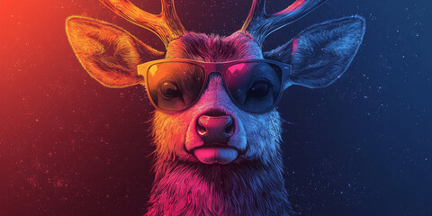 Wall Mural - A cool deer with sunglasses against a colorful background.