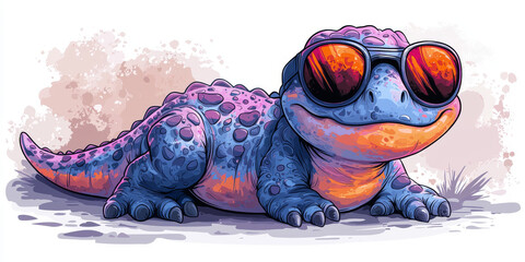 Canvas Print - A cool, blue and pink cartoon lizard wearing sunglasses.