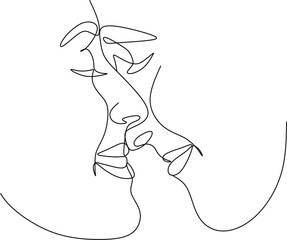 Wall Mural - Linear drawing of a man and woman kissing. Abstract portrait of a man and woman in a minimalist style.