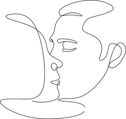 Wall Mural - Linear drawing of a man and woman kissing. Abstract portrait of a man and woman in a minimalist style.