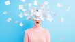 © Cdel - File Access Error, a woman stands in disbelief, holding a corrupted document, surrounded by scattered papers, confusion evident on her face, a sense of urgency fills the air