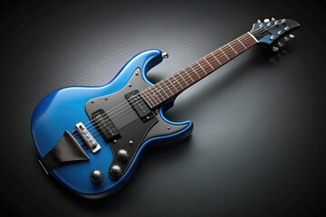 electric guitar rockstar icon concept music performance secondary edgy bold mood rebellious style black leather color electric blue