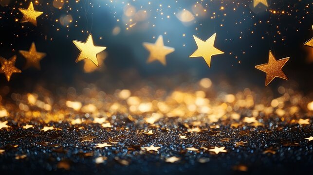 Christmas card with background and many gold stars