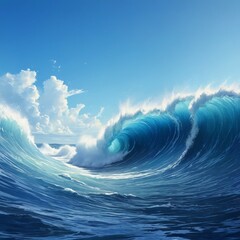 digital illustration large wave breaking ocean deep blue ocean o