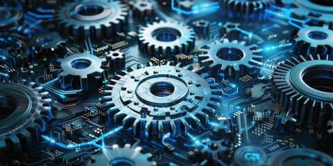 Poster - A series of interconnected gears symbolizing the synergy and interdependence of data structures in system architecture