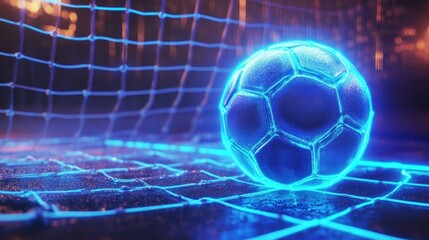 Wall Mural - Futuristic Soccer Ball in Goal Net