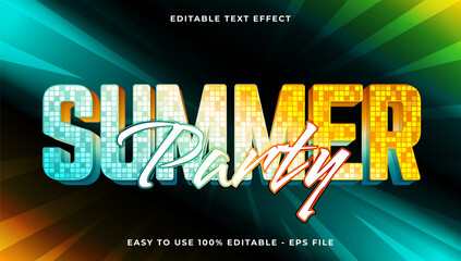 Poster - summer party gradient text style effect template, 3D glow light editable text effect