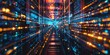 © kwanchaift - A network server room with a double exposure of glowing data streams, highlighting data processing and storage