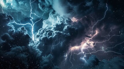 Poster - A stormy sky with lightning bolts and clouds