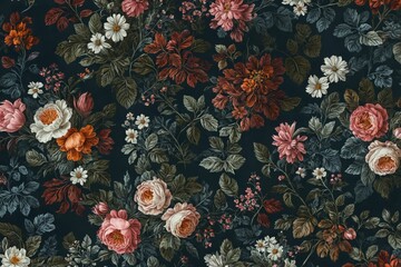 seamless floral pattern dark blue background made up vintage dar