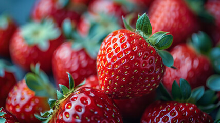 Juicy strawberries falling into the water close-up