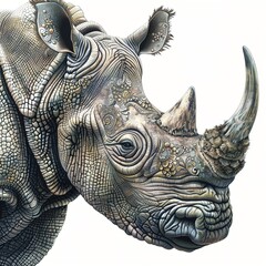 Poster - Realistic illustration of a rhinoceros with intricate skin texture and folds isolated on a white