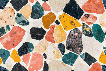 Flat lay top view texture of colorful terrazzo seamless pattern background