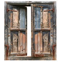 Wall Mural - old vintage window worn wooden door isolated 