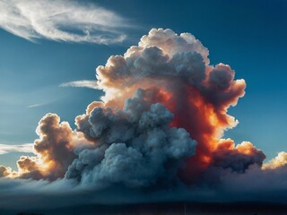 Sticker - Colorful cloud of smoke set against a blue sky, creating a dramatic effect.