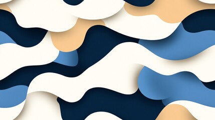 Fluid Flow: Abstract waves of blue, tan, and white create a seamless, modern pattern. 