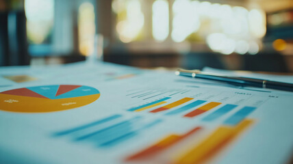 Poster - Colorful business charts and graphs displayed on a desk during a productive work session