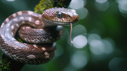 Wall Mural - Close-Up of a Snake in a Green Forest