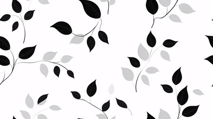 Poster - Black and Grey Leaf Pattern: A simple yet elegant seamless pattern featuring black and gray leaves on a white background. Perfect for adding a touch of nature to your designs.