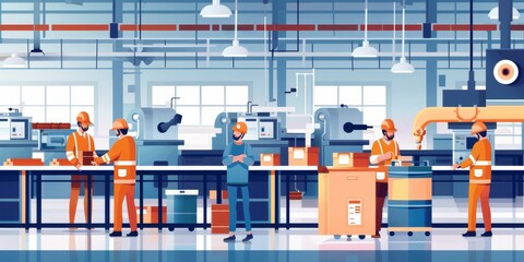 Aufkleber - Industrial factory floor with workers in uniform, teamwork and productivity in manufacturing